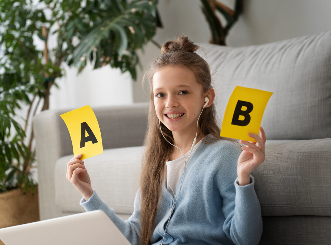 Child practising language and listening skills