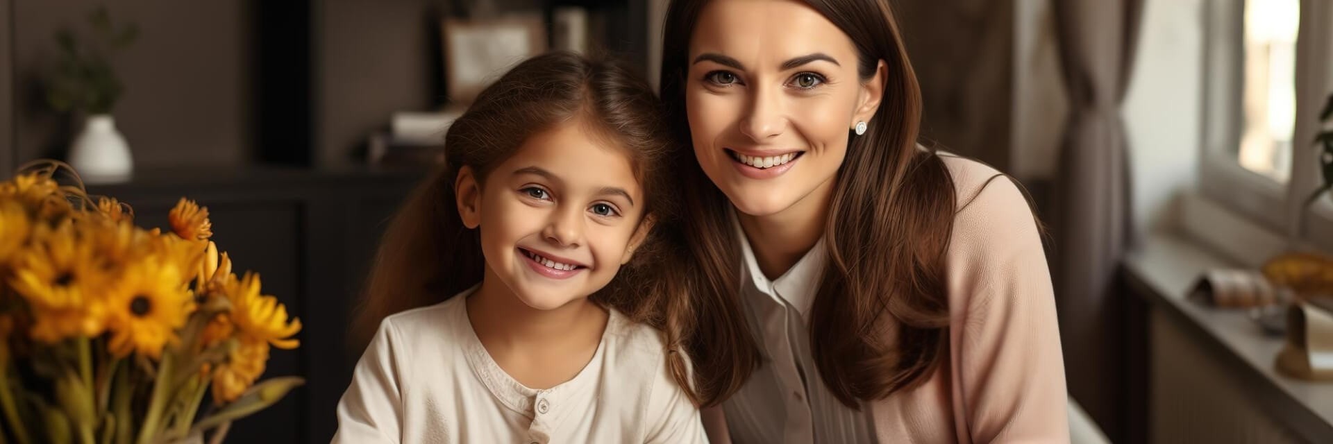 Educator and child smiling together at home